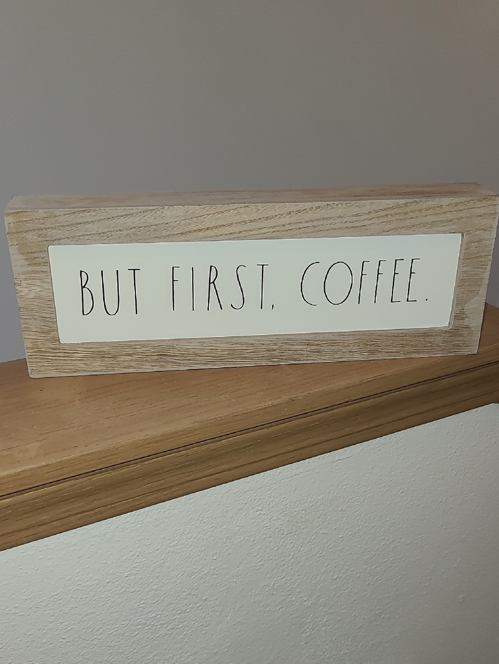 Rae Dunn Neutral Wood 'But First, Coffee' Sign - White & Natural Wood
